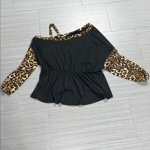 Shein Black Top with Leopard Print Sleeves